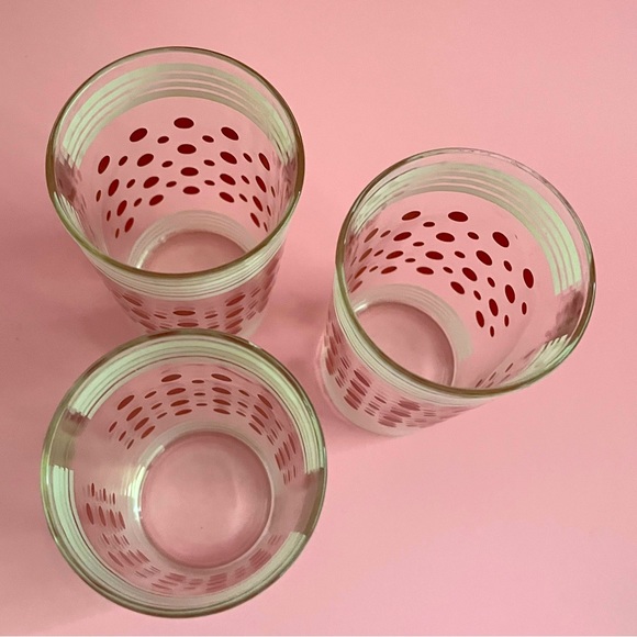 Set of 3 red and while polka dot cocktail glasses - Picture 2 of 5